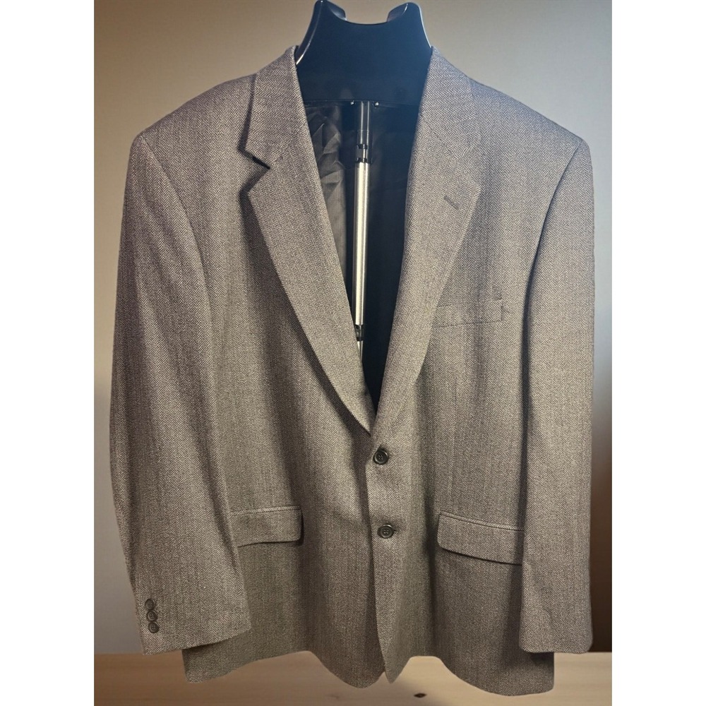 Mens 100% Lambswool Blazer Sport Coat 52R Grey Herringbone Millennium 2 FLAWS